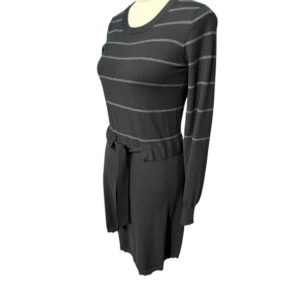Theory Wool Blend Milly New Steady Stripe Tie Waist Fit n Flare Sweater Dress- M - Picture 4 of 8